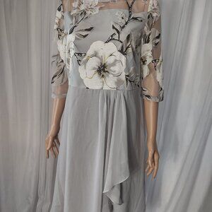 Tendency silver dress with sheer flower top size Large NWT
